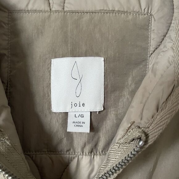 Joie Women's Quilted Jacket Coat Full Zip Olive Green Bomber Size Large - Picture 8 of 9